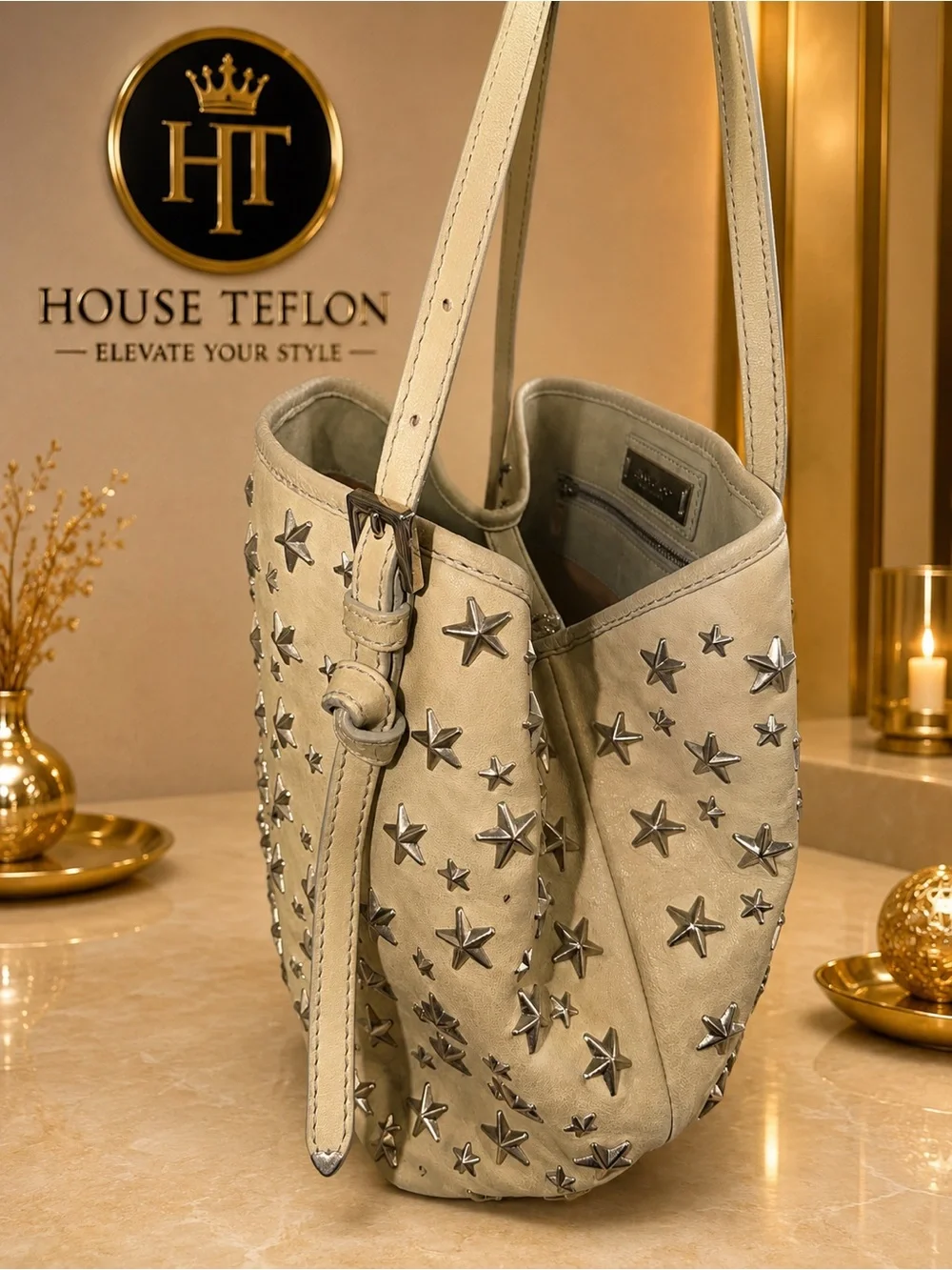 Jimmy Choo Star Studded Leather Tote Bag – Made in Italy
